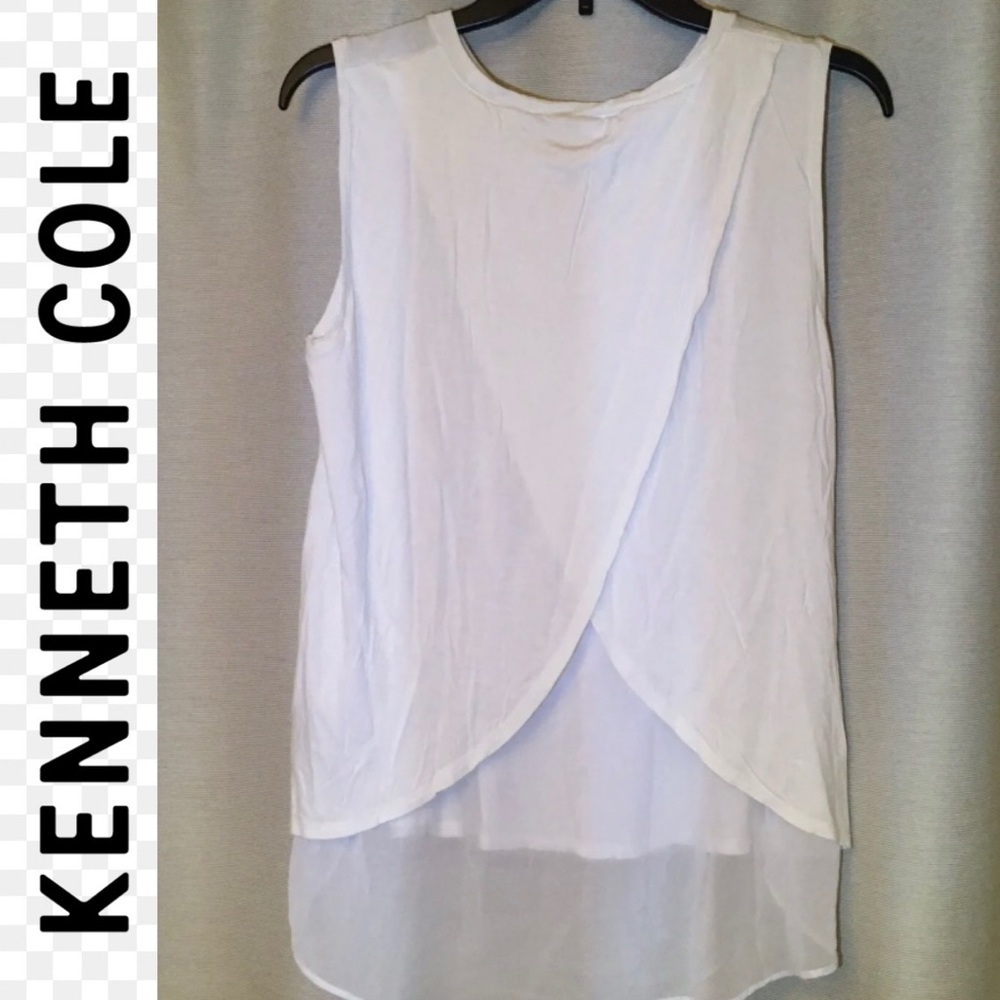 Kenneth Cole White Sheer Insert Drape Back Tank Size Large GUC